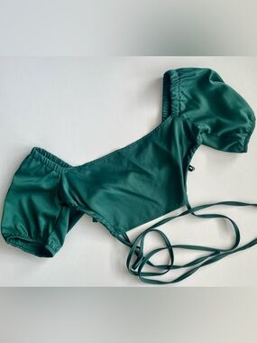 SHEIN Teal Green Satin-Look Off-Shoulder Crop Top